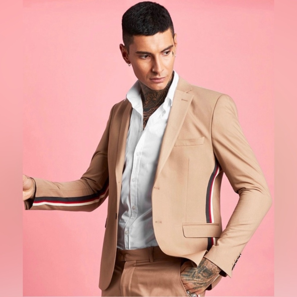 Boohoo Man Skinny Fit Suit - Tape Trim Stripe - Sz 34 Jacket w/matching 30R pant
